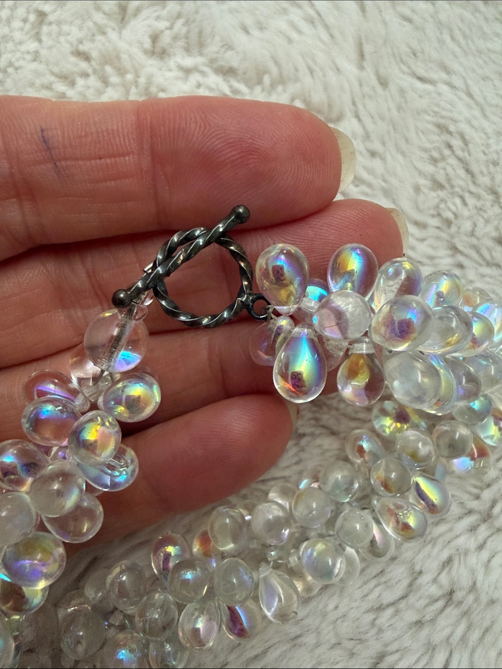 Iridescent Clear Beaded Statement Bracelet - Women Jewelry - Picture 4 of 6